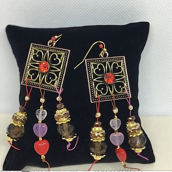 “Hearts and Chocolate “ earrings on Softflex beading wire - Picture 2 of 3